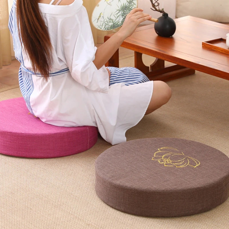 Premium Soft Round Linen Fabric Seat Cushion