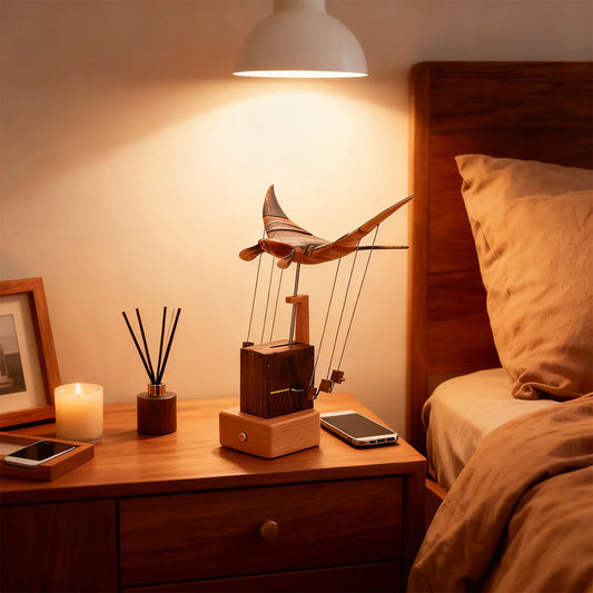 Handcrafted Wooden Manta Ray Automaton Kinetic Art Sculpture