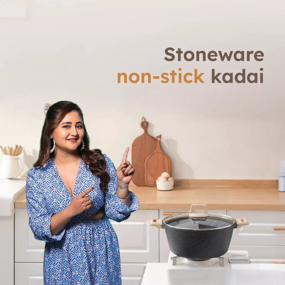 HOMERO Premium Die Cast Aluminum Kadhai With Glass Lid - 28cm