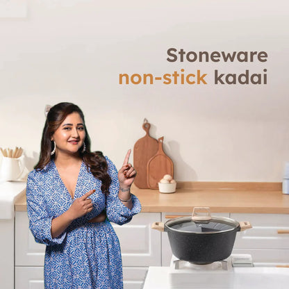 HOMERO Premium Die Cast Aluminum Kadhai With Glass Lid - 28cm