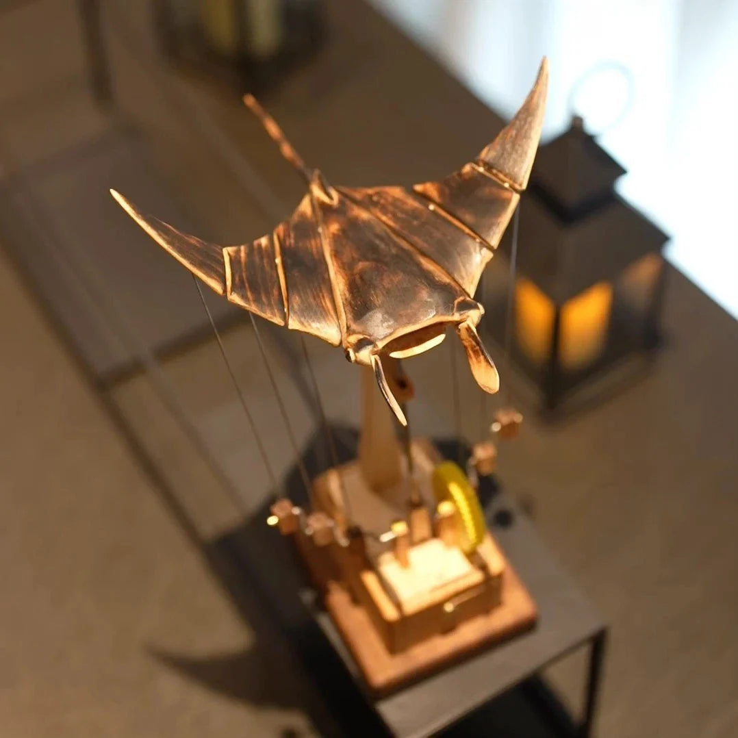 Handcrafted Wooden Manta Ray Automaton Kinetic Art Sculpture